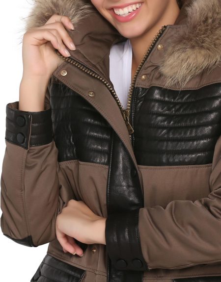 Woman_Khaki_Fabric_Jacket_With_Fur-And-Leather