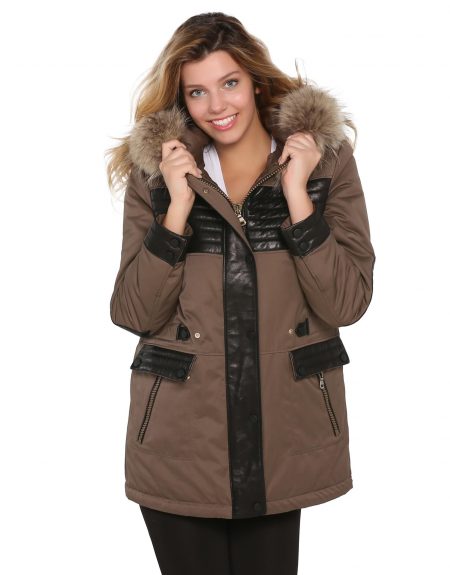 Woman_Khaki_Fabric_Jacket_With_Fur_And-Leather